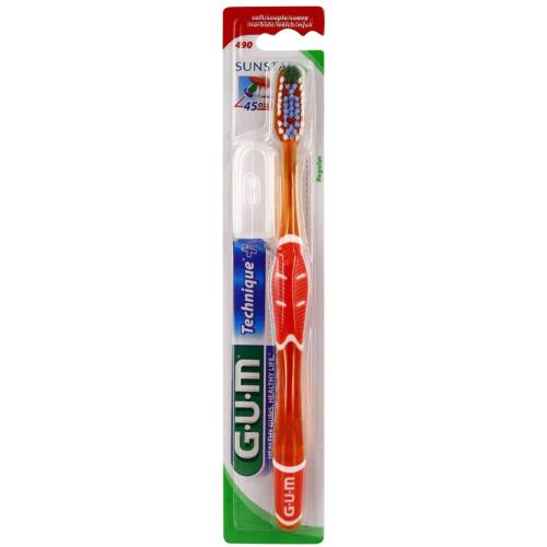Gum Technique+ Soft Toothbrush Regular Χειροκίνητη Οδοντόβουρτσα με Μαλακές Ίνες 1 Τεμάχιο, Κωδ 490 - Πορτοκαλί